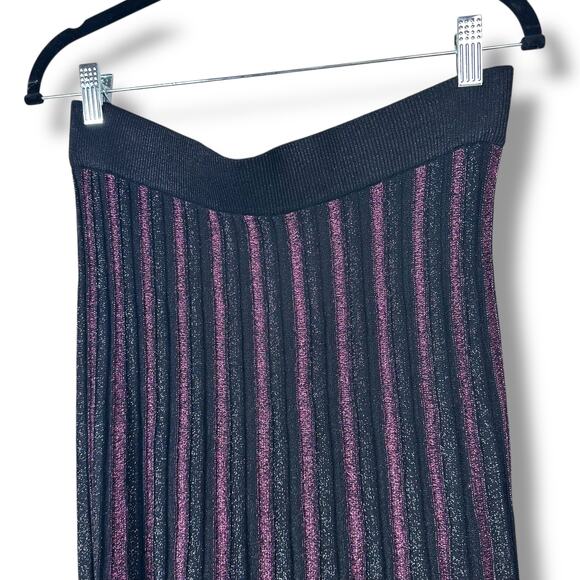 Nanette Lepore Very Black Le Rouge Silver Sparkle Pleated Midi Knit Swing Skirt - Picture 4 of 7